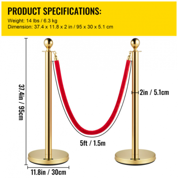 5 FT-1.5 M Stanchion Rope with Satin Ends for Rope Style Crowd Control / Guidance Stanchion - Image 5